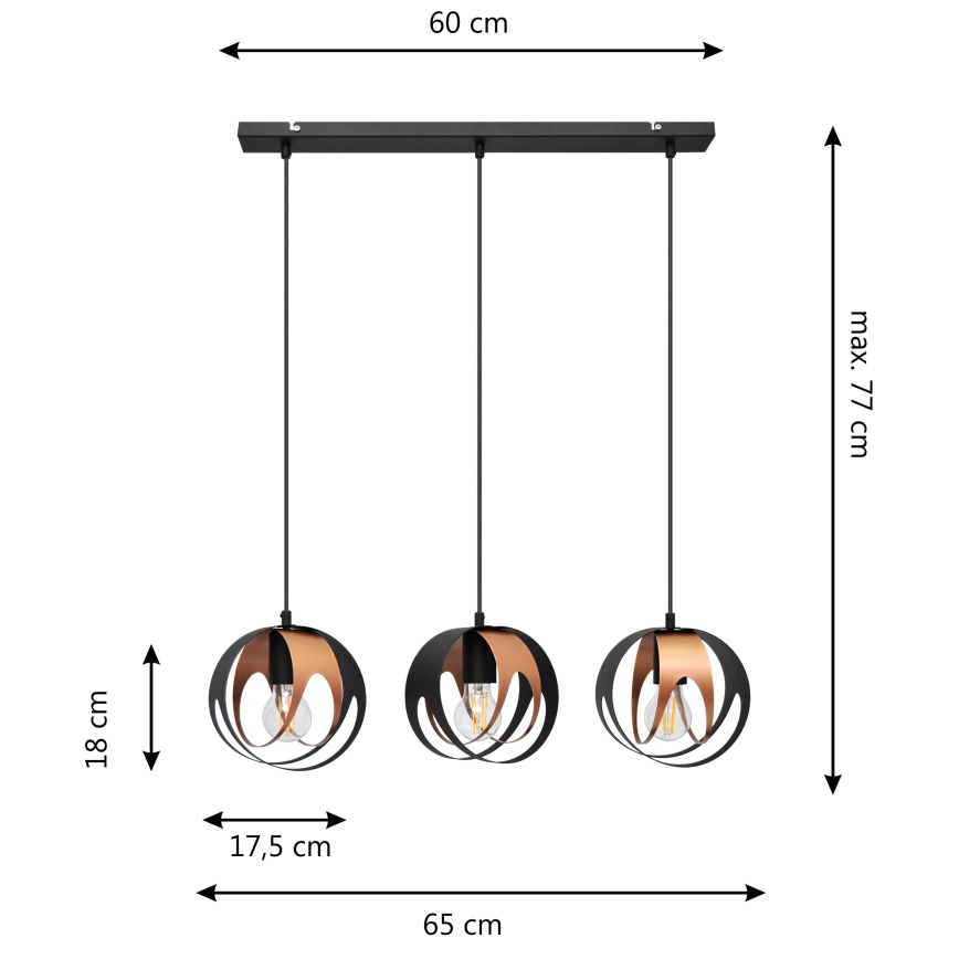 Hanglamp aan een koord MOONLIGHT 3xE27/15W/230V zwart/koper