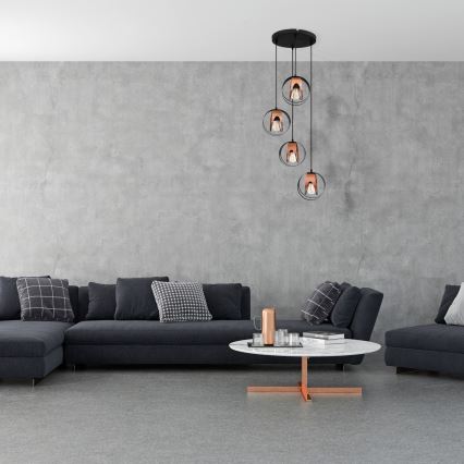 Hanglamp aan een koord MOONLIGHT 4xE27/15W/230V zwart/koper