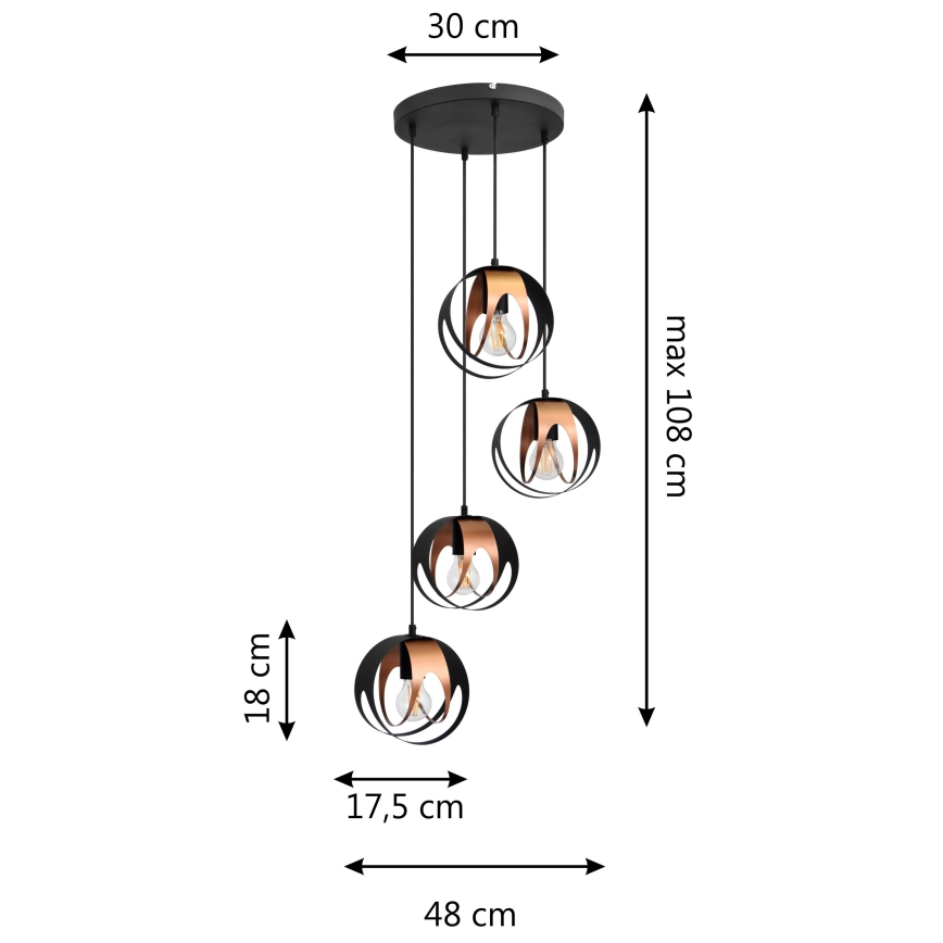 Hanglamp aan een koord MOONLIGHT 4xE27/15W/230V zwart/koper