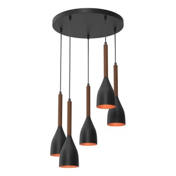 Hanglamp aan een koord MUZA 5xE27/15W/230V zwart/bruin/koper/beuken