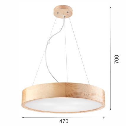 Hanglamp aan een koord NATURAL 3xE27/60W/230V ø 47 cm Dennenboom - FSC gecertificeerd