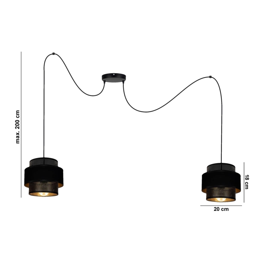 Hanglamp aan een koord NESS 2xE27/60W/230V spin zwart