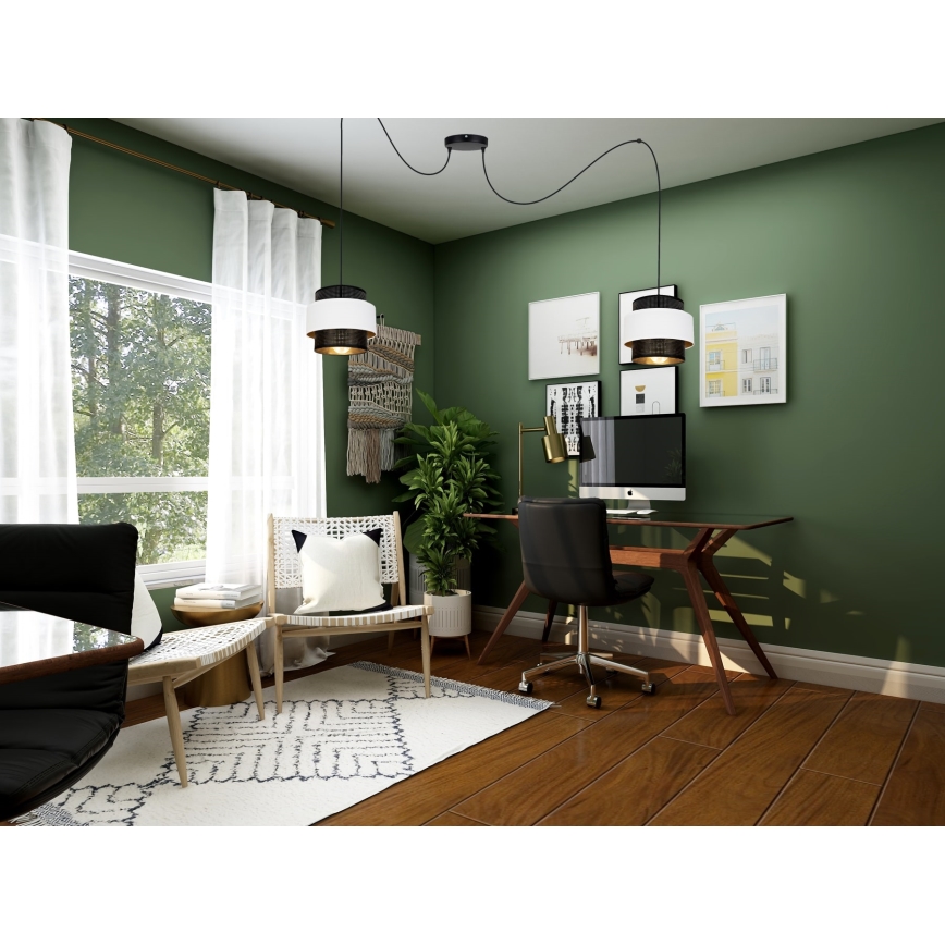 Hanglamp aan een koord NESS 2xE27/60W/230V spin zwart/wit