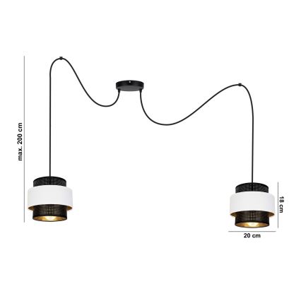 Hanglamp aan een koord NESS 2xE27/60W/230V spin zwart/wit