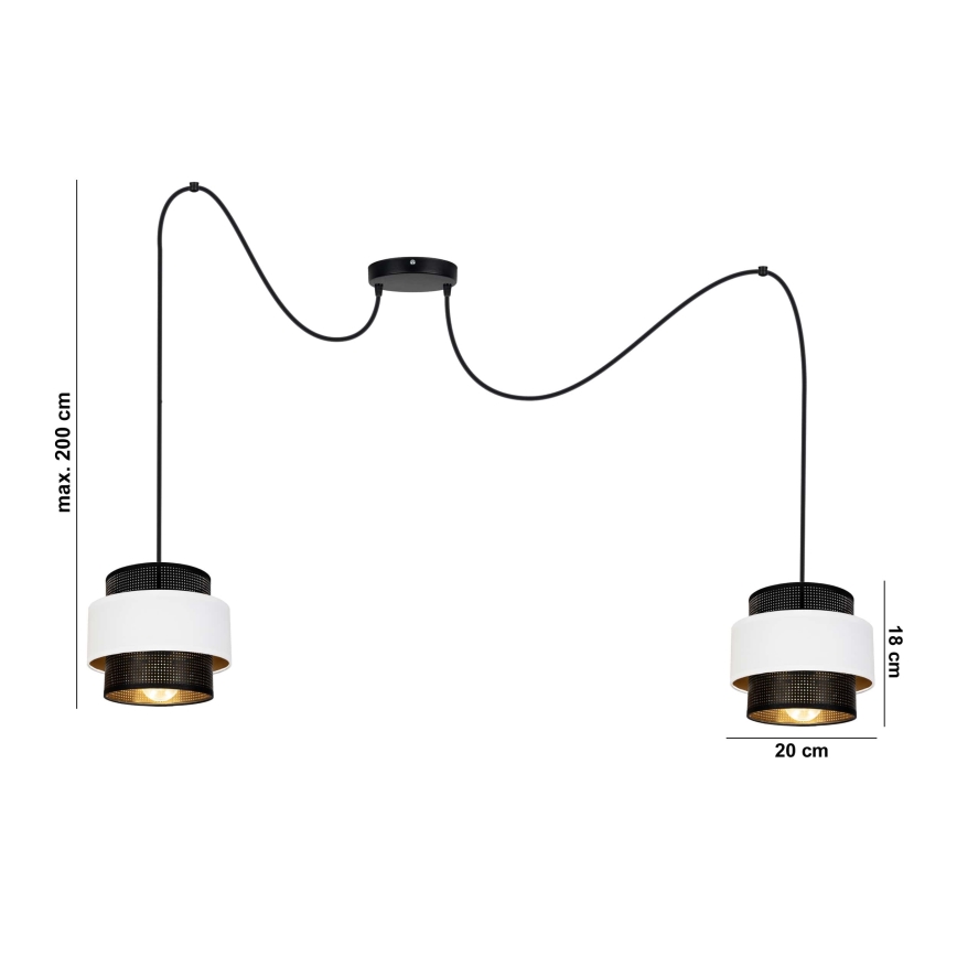 Hanglamp aan een koord NESS 2xE27/60W/230V spin zwart/wit