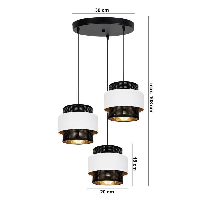 Hanglamp aan een koord NESS 3xE27/60W/230V diameter 45 cm zwart/wit