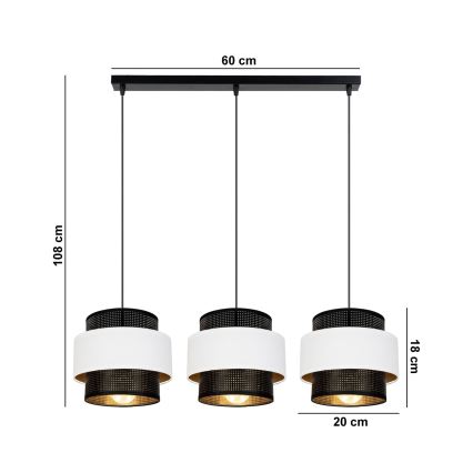 Hanglamp aan een koord NESS 3xE27/60W/230V zwart/wit