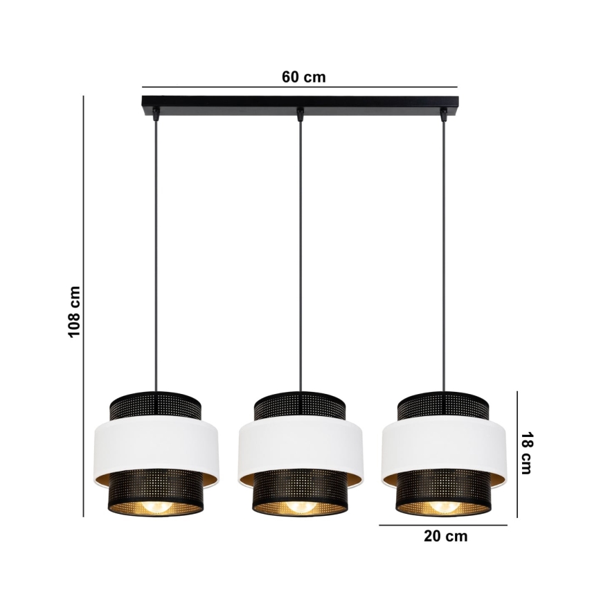 Hanglamp aan een koord NESS 3xE27/60W/230V zwart/wit