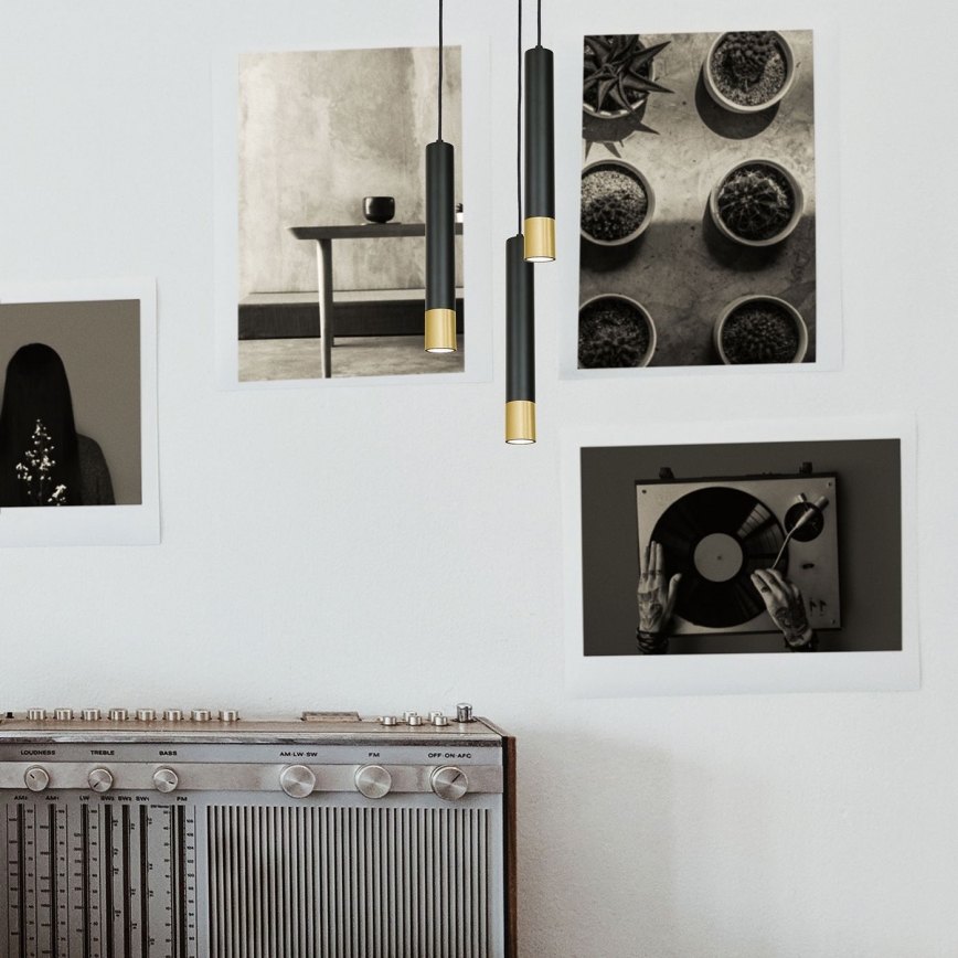 Hanglamp aan een koord NEST 3xGU10/8W/230V zwart/goud rond