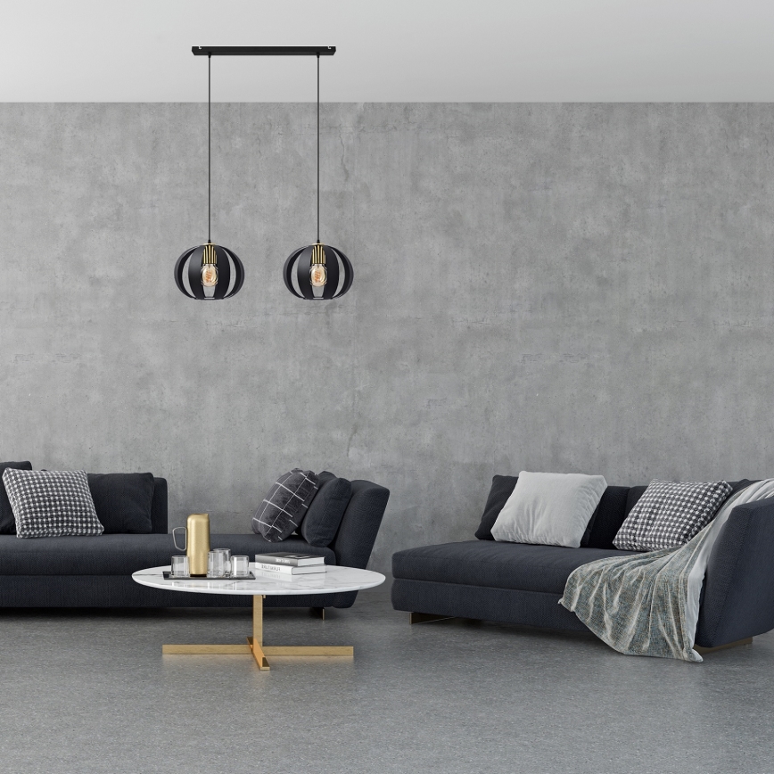 Hanglamp aan een koord NEWTON 2xE27/15W/230V zwart/gouden