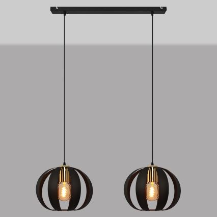Hanglamp aan een koord NEWTON 2xE27/15W/230V zwart/gouden