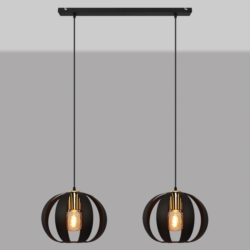 Hanglamp aan een koord NEWTON 2xE27/15W/230V zwart/gouden