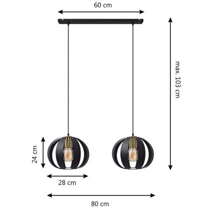 Hanglamp aan een koord NEWTON 2xE27/15W/230V zwart/gouden