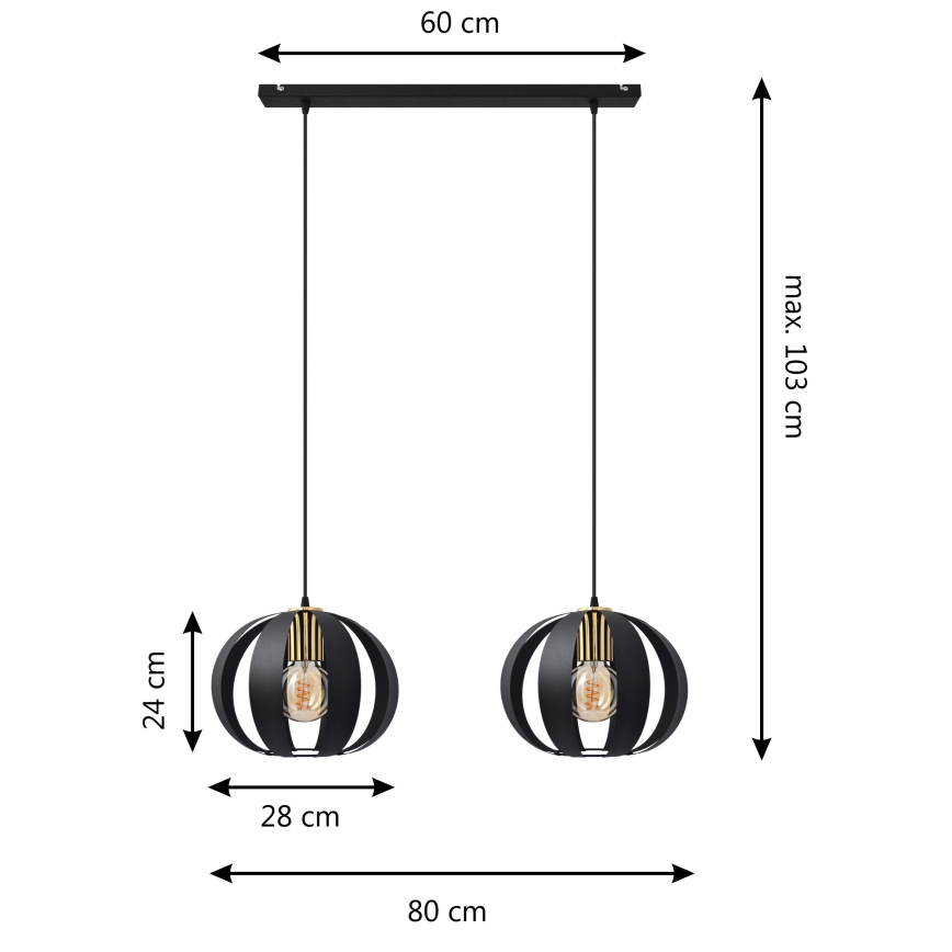 Hanglamp aan een koord NEWTON 2xE27/15W/230V zwart/gouden