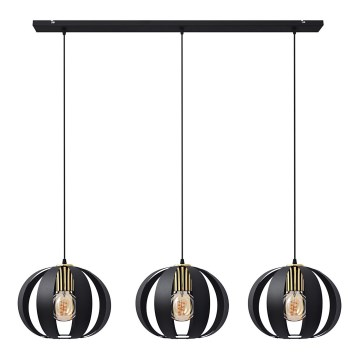 Hanglamp aan een koord NEWTON 3xE27/15W/230V zwart/gouden