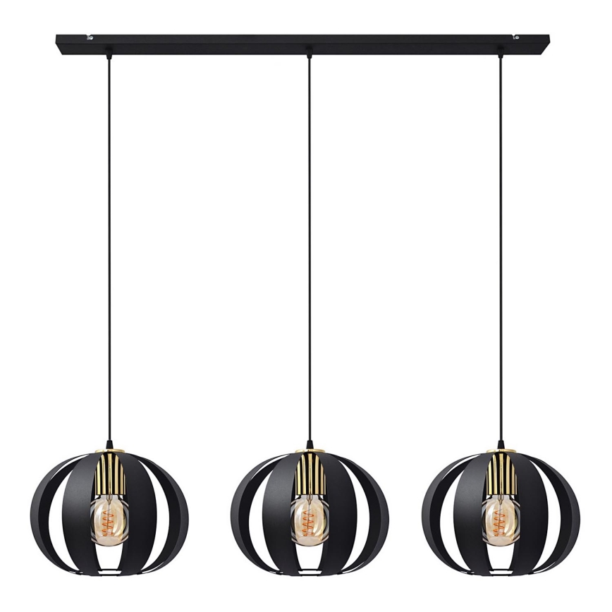 Hanglamp aan een koord NEWTON 3xE27/15W/230V zwart/gouden