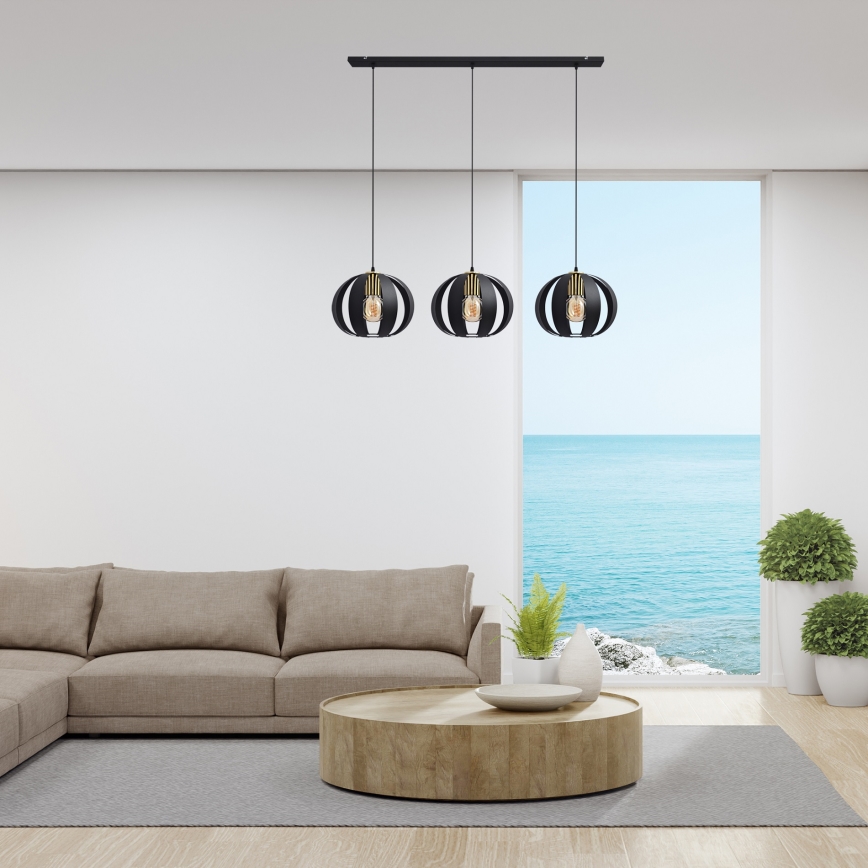 Hanglamp aan een koord NEWTON 3xE27/15W/230V zwart/gouden