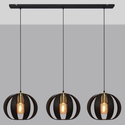 Hanglamp aan een koord NEWTON 3xE27/15W/230V zwart/gouden
