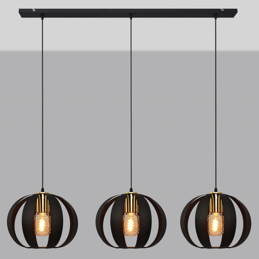 Hanglamp aan een koord NEWTON 3xE27/15W/230V zwart/gouden