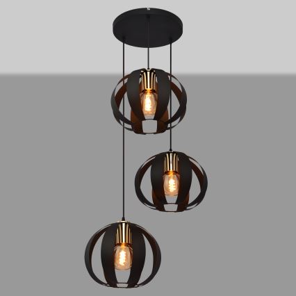 Hanglamp aan een koord NEWTON 3xE27/15W/230V zwart