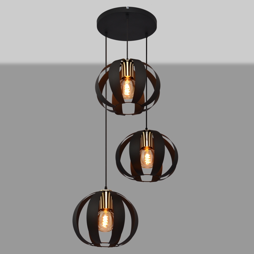 Hanglamp aan een koord NEWTON 3xE27/15W/230V zwart