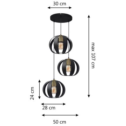Hanglamp aan een koord NEWTON 3xE27/15W/230V zwart