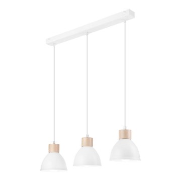 Hanglamp aan een koord NICO 3xE27/60W/230V wit/beuken