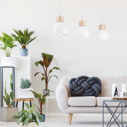 Hanglamp aan een koord NICO 3xE27/60W/230V wit/beuken