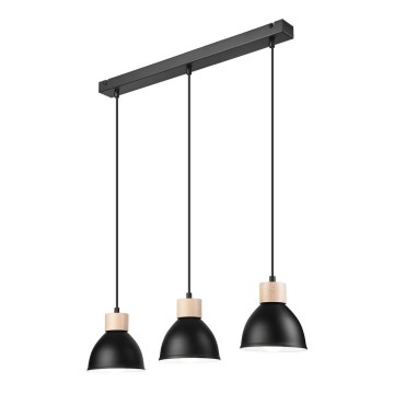 Hanglamp aan een koord NICO 3xE27/60W/230V zwart/beuken