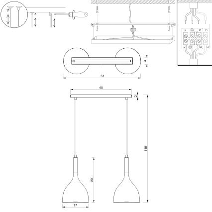 Hanglamp aan een koord NOAK 2xE27/15W/230V wit/goud