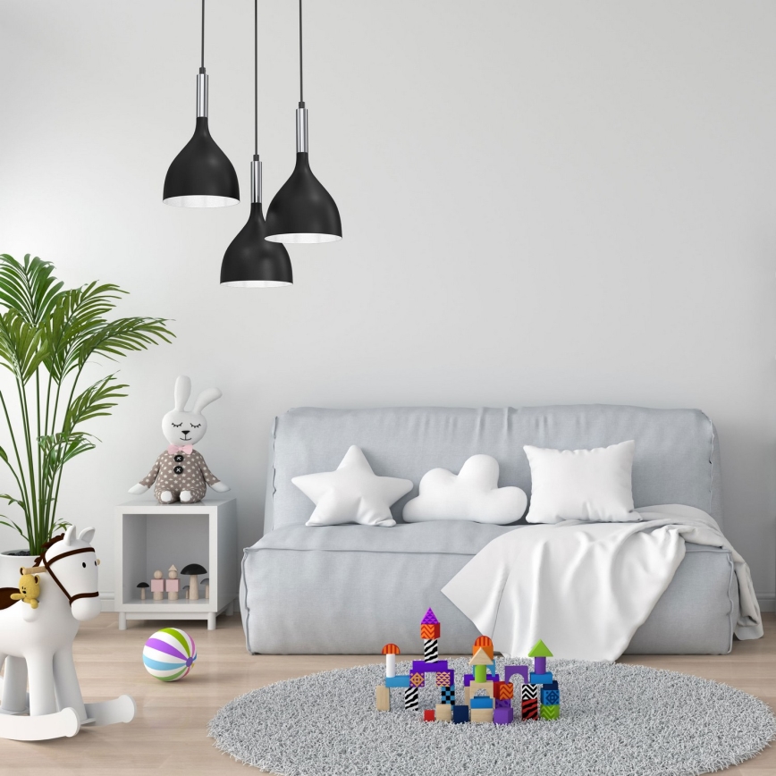 Hanglamp aan een koord NOAK 3xE27/15W/230V zwart/glanzend chroom