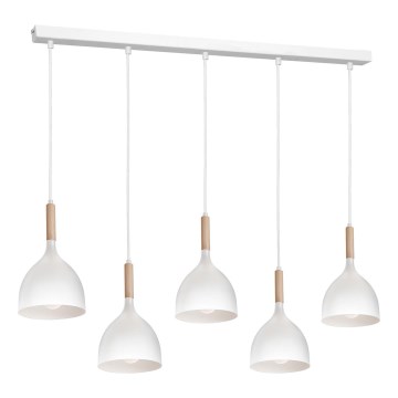Hanglamp aan een koord NOAK 5xE27/15W/230V wit/beuken
