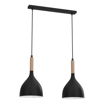 Hanglamp aan een koord NOAK WOOD 2xE27/15W/230V zwart/beuken