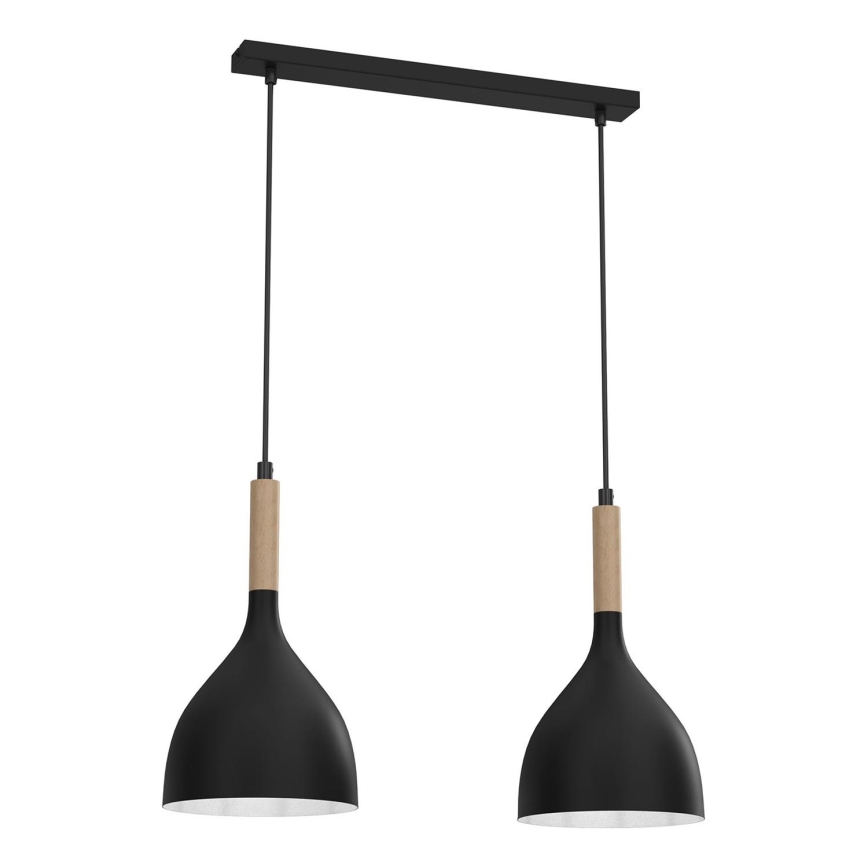 Hanglamp aan een koord NOAK WOOD 2xE27/15W/230V zwart/beuken