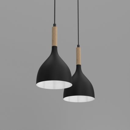 Hanglamp aan een koord NOAK WOOD 2xE27/15W/230V zwart/beuken