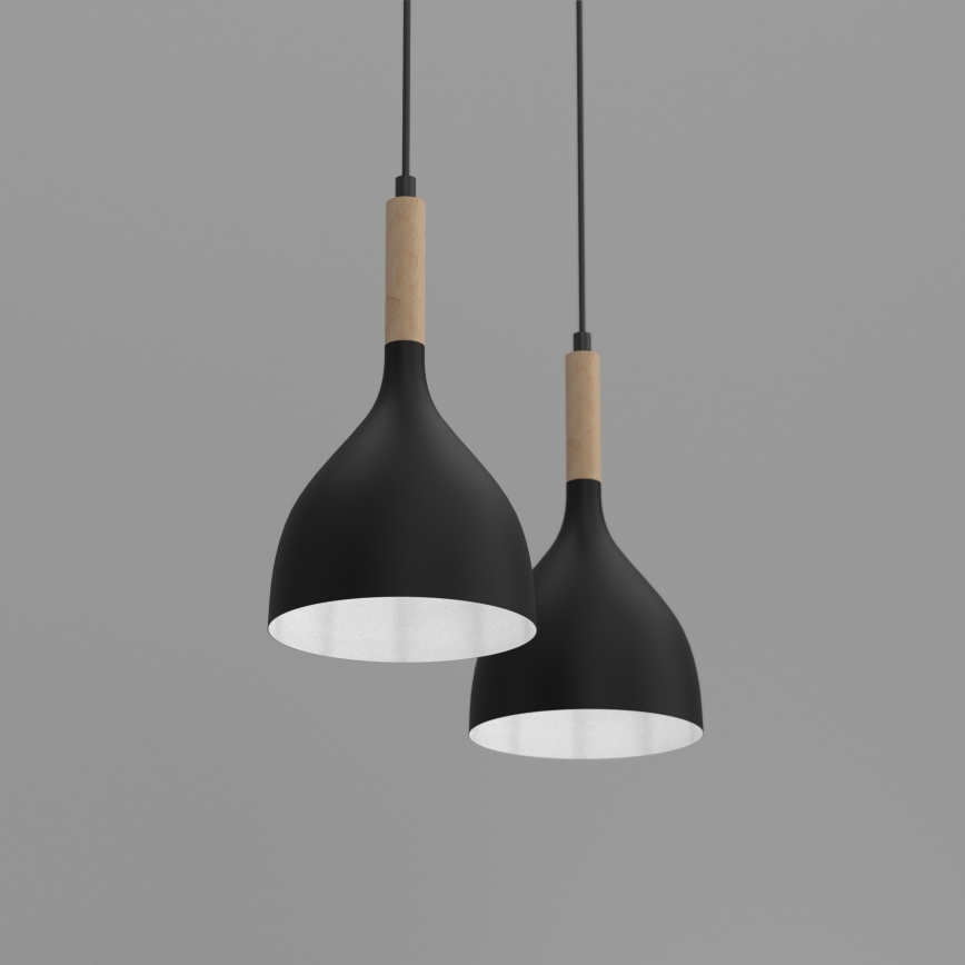 Hanglamp aan een koord NOAK WOOD 2xE27/15W/230V zwart/beuken