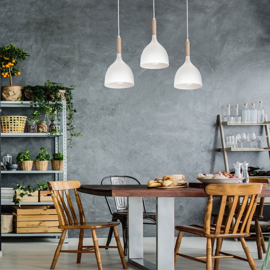 Hanglamp aan een koord NOAK WOOD 3xE27/15W/230V wit/beuken