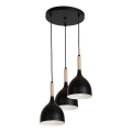 Hanglamp aan een koord NOAK WOOD 3xE27/15W/230V zwart/beuken