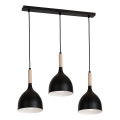 Hanglamp aan een koord NOAK WOOD 3xE27/15W/230V zwart/beuken