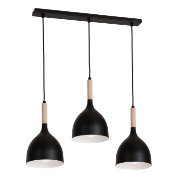 Hanglamp aan een koord NOAK WOOD 3xE27/15W/230V zwart/beuken