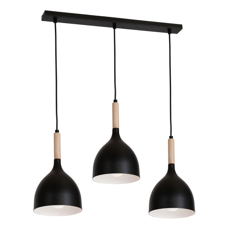 Hanglamp aan een koord NOAK WOOD 3xE27/15W/230V zwart/beuken