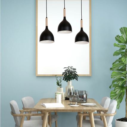 Hanglamp aan een koord NOAK WOOD 3xE27/15W/230V zwart/beuken
