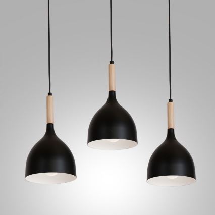 Hanglamp aan een koord NOAK WOOD 3xE27/15W/230V zwart/beuken