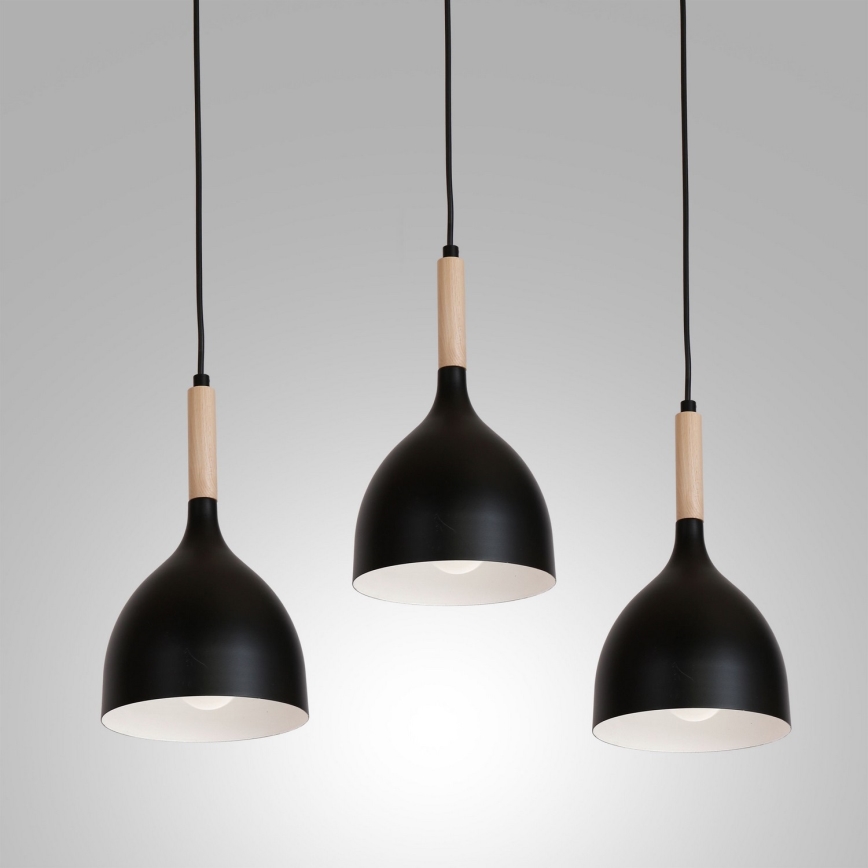 Hanglamp aan een koord NOAK WOOD 3xE27/15W/230V zwart/beuken