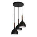 Hanglamp aan een koord NOAK WOOD 3xE27/15W/230V zwart/beuken