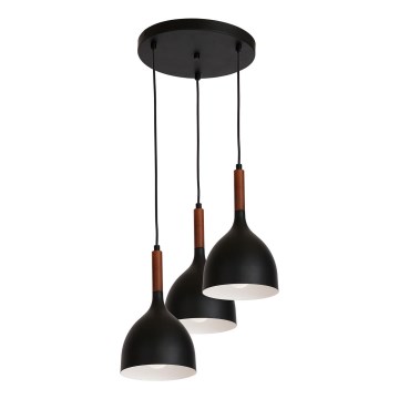 Hanglamp aan een koord NOAK WOOD 3xE27/15W/230V zwart/beuken