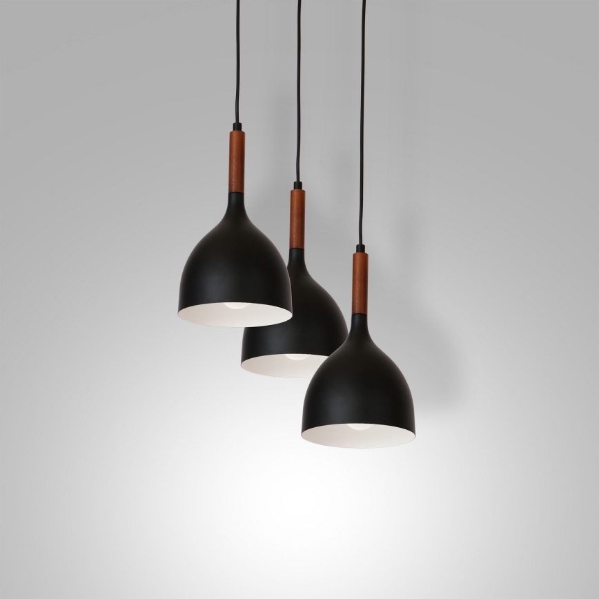 Hanglamp aan een koord NOAK WOOD 3xE27/15W/230V zwart/beuken