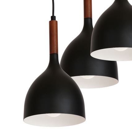 Hanglamp aan een koord NOAK WOOD 3xE27/15W/230V zwart/beuken