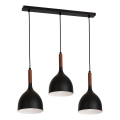 Hanglamp aan een koord NOAK WOOD 3xE27/15W/230V zwart/beuken