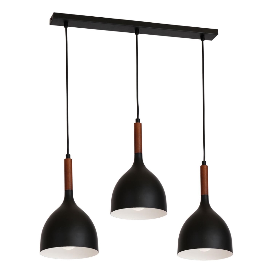 Hanglamp aan een koord NOAK WOOD 3xE27/15W/230V zwart/beuken